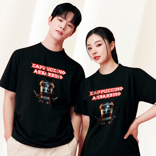 Italian Brainrot 카푸치노 아사시노 밈 반티 블랙 티셔츠