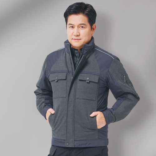 W-2385 겨울 방한 작업점퍼 데님라이크 반사파이핑 단체복