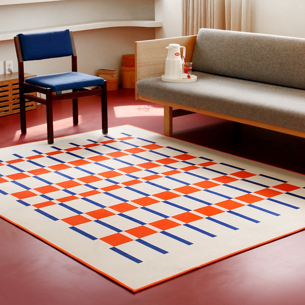 셔닐 포인트 체크스퀘어 미드센츄리 러그