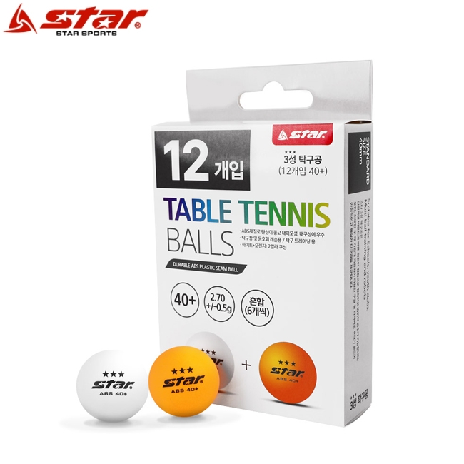 스타 탁구공 3성 (12개입) 화이트+오렌지 스타 탁구공 3성 (12개입) 화이트+오렌지