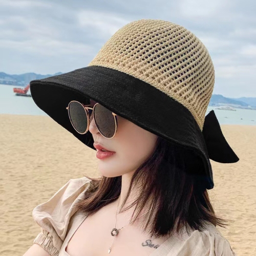 라피아햇 리본 벙거지 라피아 여성 모자 챙 밀집 라탄 여자 여름