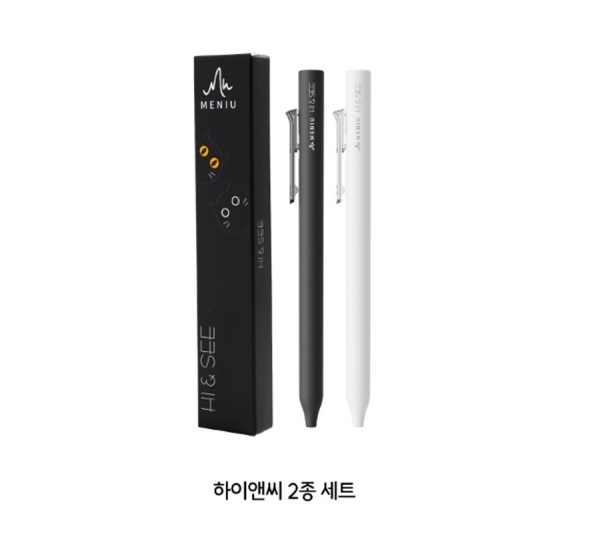 오발 메뉴 하이앤씨 고양이캐릭터 노크식볼펜/0.5mm 2종세트