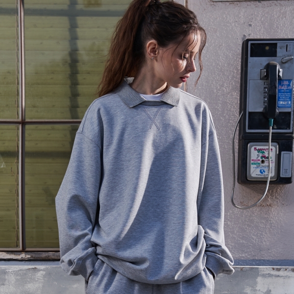 우먼스 카라넥 스트링 스웨트셔츠 멜란지그레이 GA4711 GR