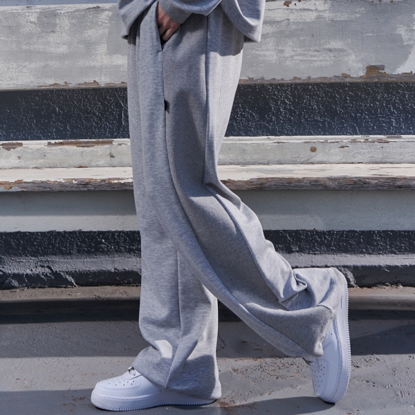 우먼스 사이드립 밴딩 와이드 스웨트팬츠 멜란지그레이 GA4752 GR