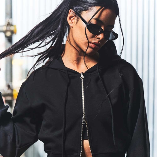 레트로 우먼스 크롭 후드집업 블랙 GA5730 BK