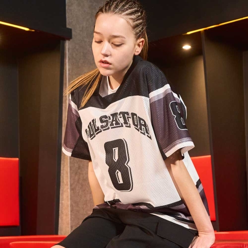 컬러블록 럭비 져지 숏슬리브 화이트블랙 GA6624 WH