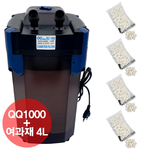QQ아쿠아 외부여과기 QQ1000 + 여과재 4리터 풀세트 BC1000