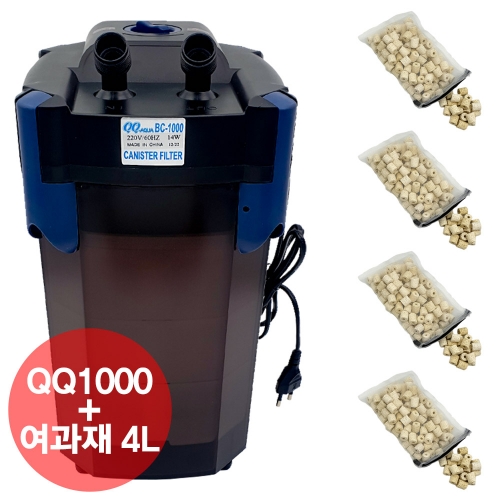 QQ아쿠아 외부여과기 QQ1000 BC1000 + 팝콘 링 여과재 4리터 풀세트