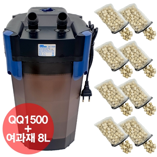 QQ아쿠아 외부여과기 QQ1500 BC1500 + 팝콘 링 여과재 8리터 풀세트