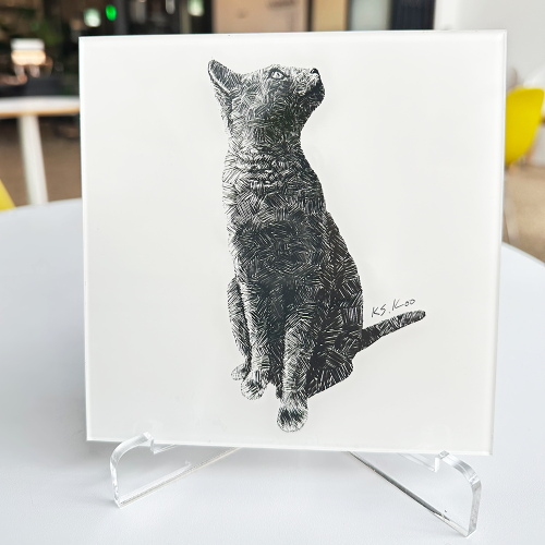 크레쿠 고양이 러시안블루 일러스트 소형 아크릴 액자