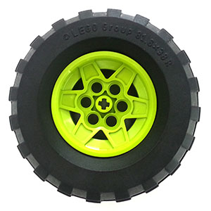 [레고부품] 라임색 휠 43.2mm d. x 26mm 테크닉 레이싱 6 핀 구멍들 - 검정색 타이어 81.6 x 38 R (56908 / 45982) 56908c01