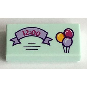 [레고부품] 밝은 아쿠아색 타일 1 x 2 - 라벤더색 리본 - 12:00 과 3 풍선 패턴 3069bpb428