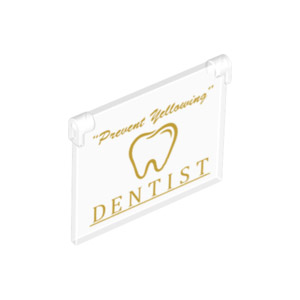 [레고부품] 투명 유리색 유리 - 창문 1 x 4 x 3 - 열림 - 금색과 흰색 DENTIST와 이빨 패턴 6177280 60603pb007