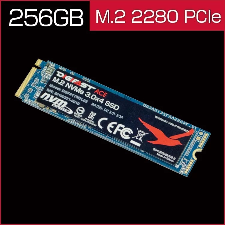 DIGIFAST Ace 256GB M.2 NVMe SSD - Gen3x4 PCIe, M.2 2280, Toshiba BiCS3 NAND