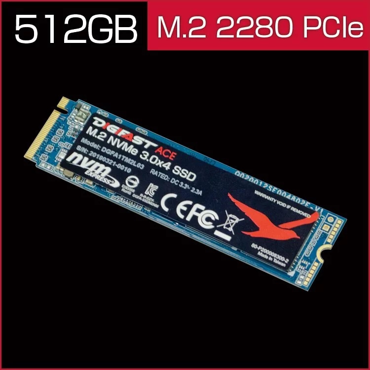 DIGIFAST Ace 512GB M.2 NVMe SSD - Gen3x4 PCIe, M.2 2280, Toshiba BiCS3 NAND