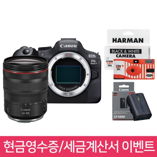 🚀1250대 판매돌파🚀 캐논 EOS R6 Mark II + RF 24-105mm F4L IS USM KIT ⭐재고보유⭐ + 보호필름 + 세무융 & 포토리뷰 일회용 카메라 🎁 현금영수증, 세금계산서 신청 시 ⭐LP-E6NH 정품 배터리⭐ 증정! 🎁
