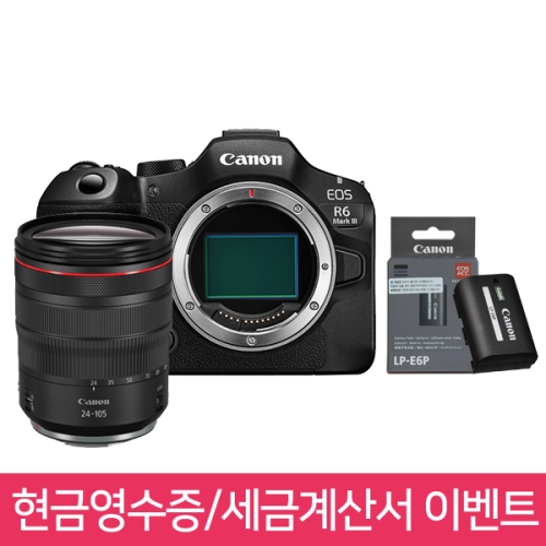 💗신제품💗 캐논 EOS R6 Mark III + RF 24-105mm F4L IS USM KIT  ~ 1/20까지 현금영수증, 세금계산서 신청시 ⭐LP-E6P 정품 배터리⭐ 증정!