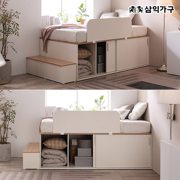 ★[공식몰30%쿠폰]★빅터 슬라이딩 빅수납 침대 계단+안전가드 풀세트(SS/Q)