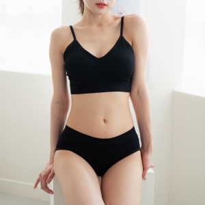 [여성 브라팬티세트 1+1] 라이트업 골지 노와이어 브라세트 N1057 | 편안한 데일리 속옷