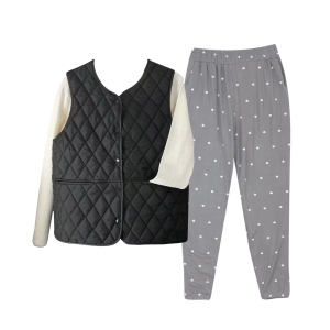 남여공용 홈웨어 세트 │ 패딩조끼 + 기모 파자마바지 + 수면양말 │ 겨울 이지웨어 세트 EW6040+EW0054