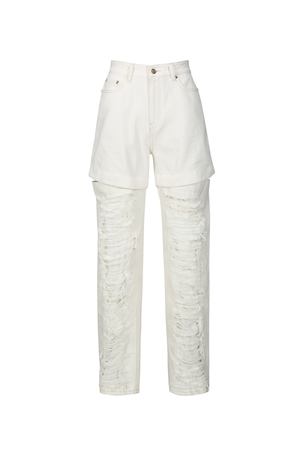 DISTRESSED CUTOUT STRAIGHT-LEG JEANS (S23DB704WH)