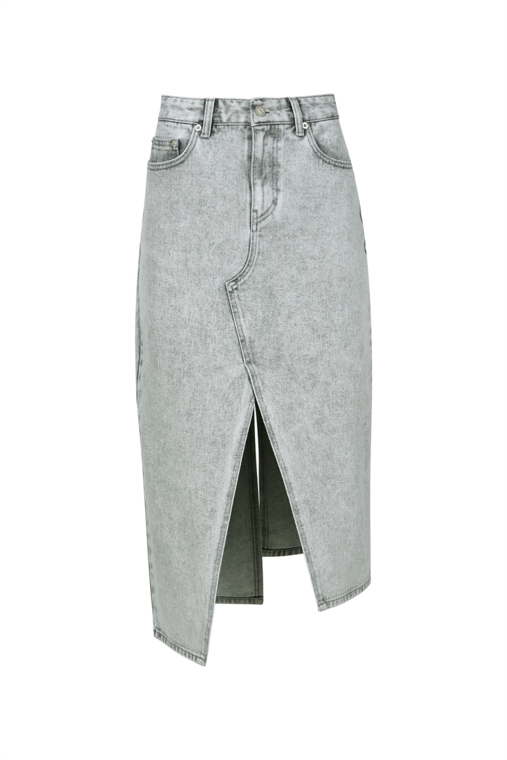 FRONT-SLIT DENIM MIDI SKIRT (R23DB104GY)