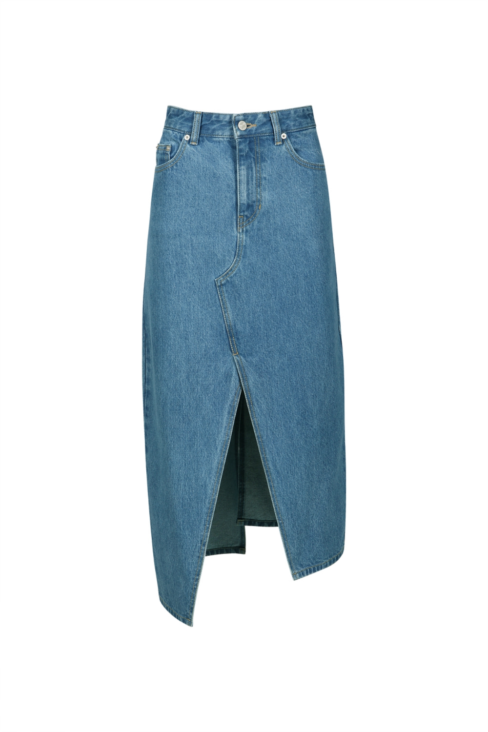 FRONT-SLIT DENIM MIDI SKIRT (R23DB104BL)