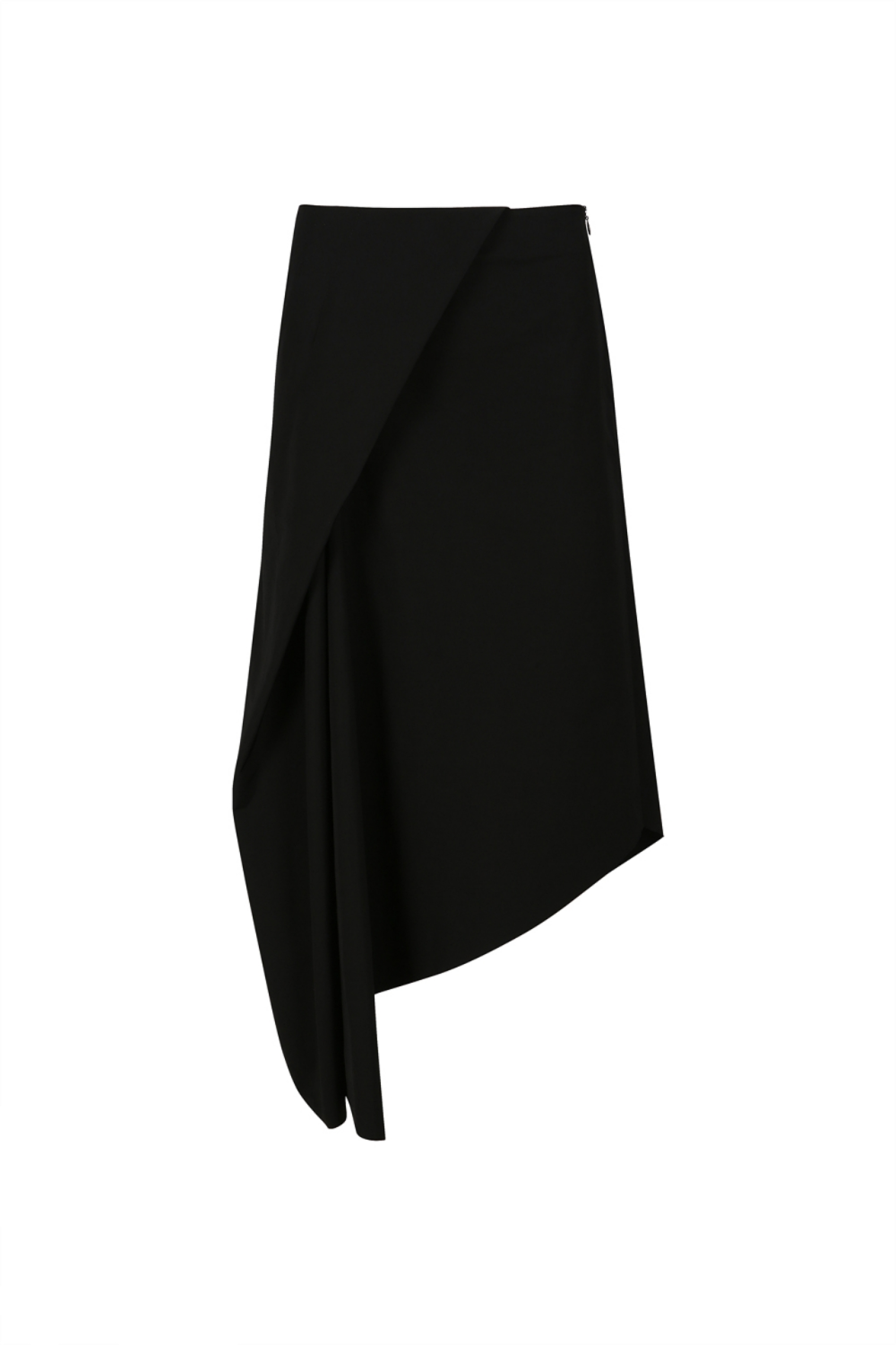 ASYMMETRIC WRAP MIDI SKIRT (R23SK106BK)
