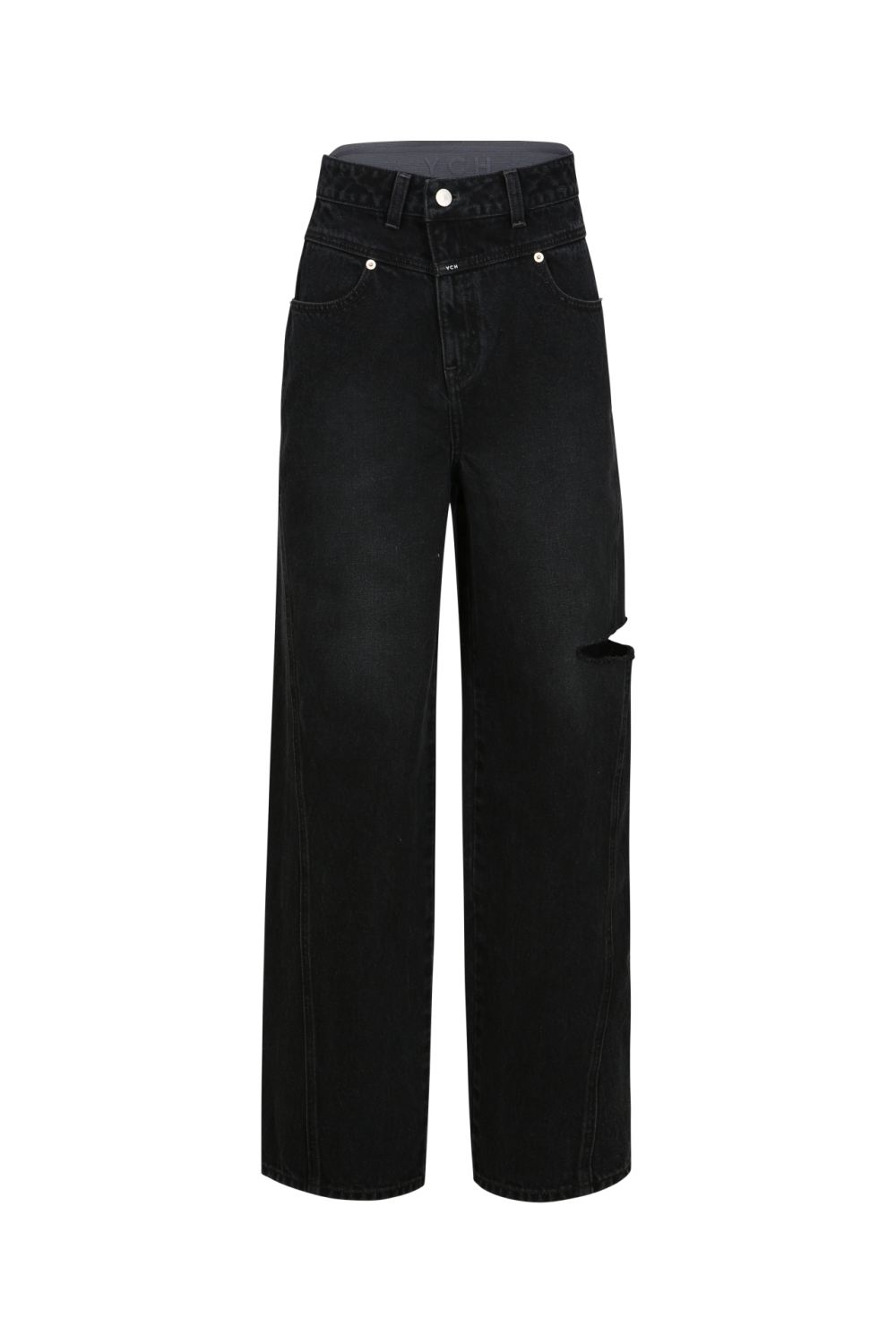 HIGH-WAIST CUT-OUT JEANS(W23DB710BK)