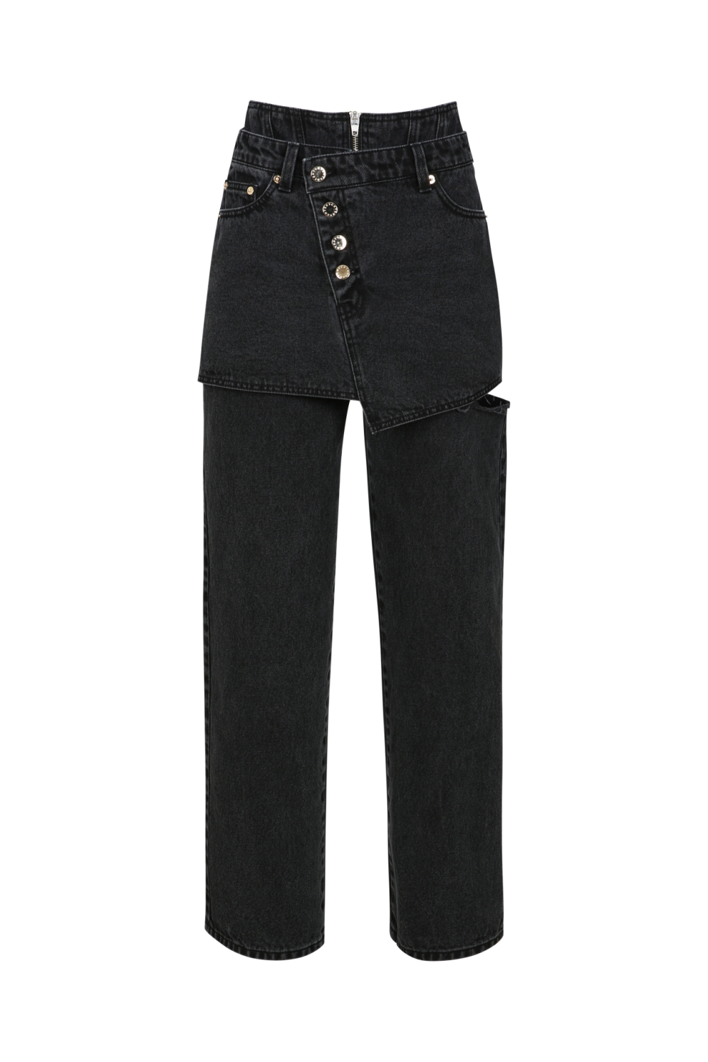 DOUBLE LAYERED CUT-OUT JEANS(W23DB704BK)