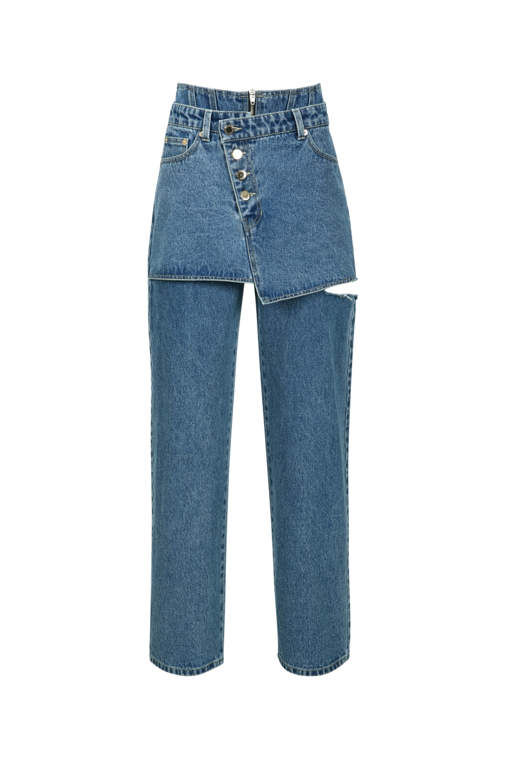 DOUBLE LAYERED CUT-OUT JEANS(W23DB704BL)