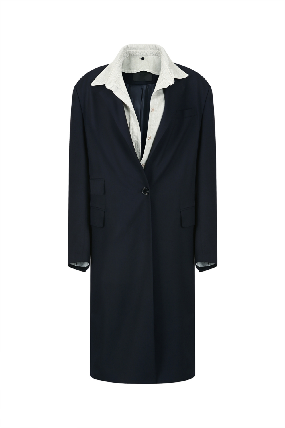 DETACHABLE SHIRTS LAYERED LONG COAT (RT22JK030NV)