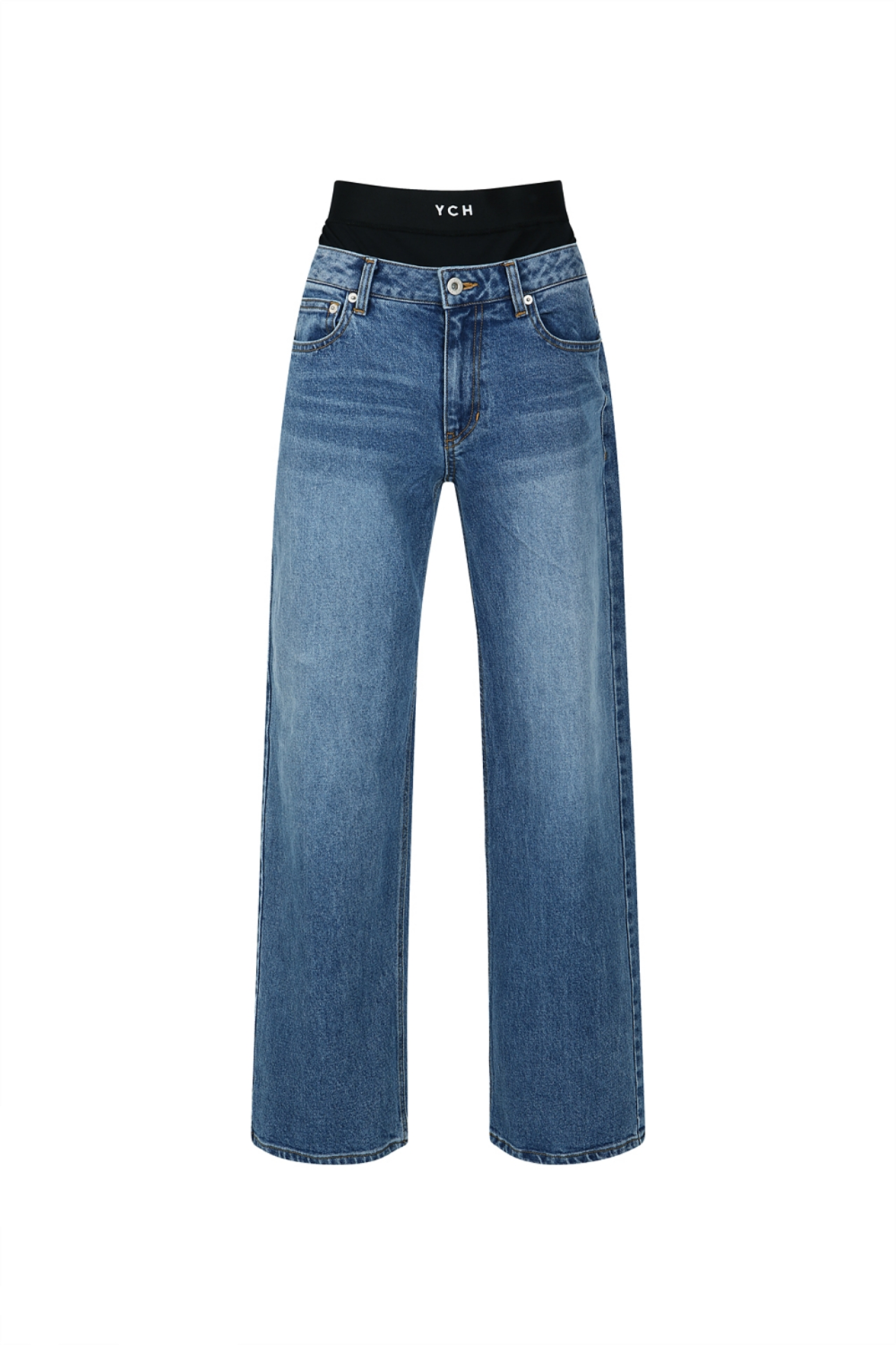 LOGO WAISTBAND STRAIGHT-LEG JEANS (F22DB100BL)