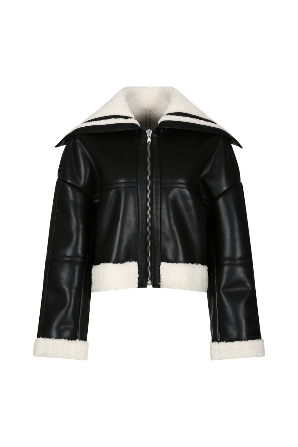 SAILOR-COLLAR FAUX LEATHER JACKET (W22OT204BK)