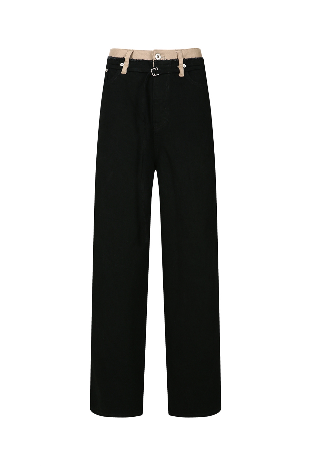 HIGH-RISE BELTED STRAIGHT-LEG JEANS (W22DB100BK)