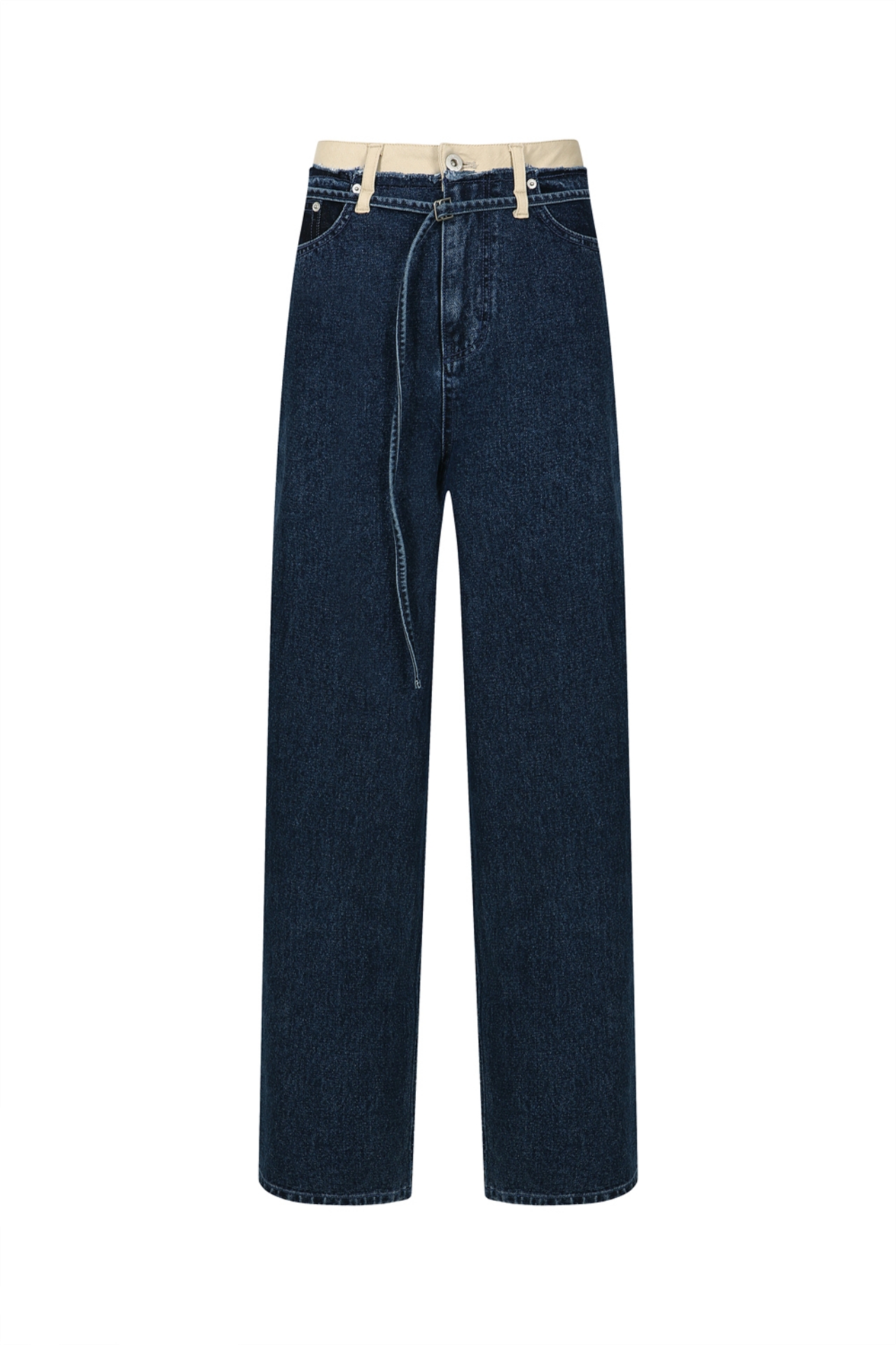 HIGH-RISE BELTED STRAIGHT-LEG JEANS (W22DB100BL)