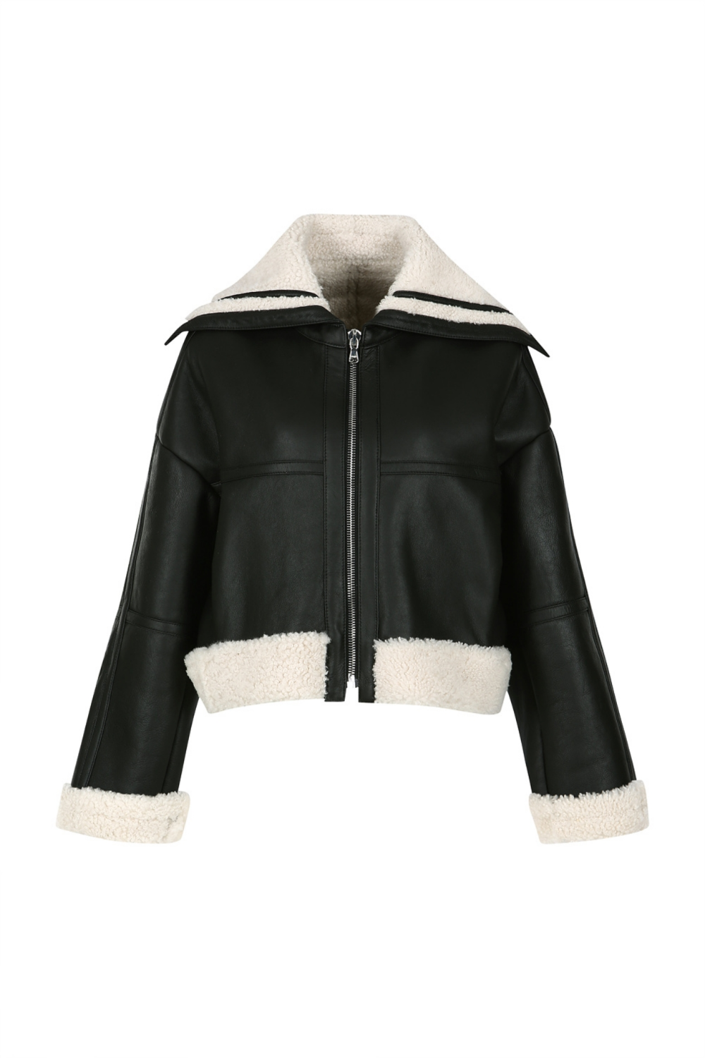 SAILOR-COLLAR LEATHER JACKET (W22OT200BK)