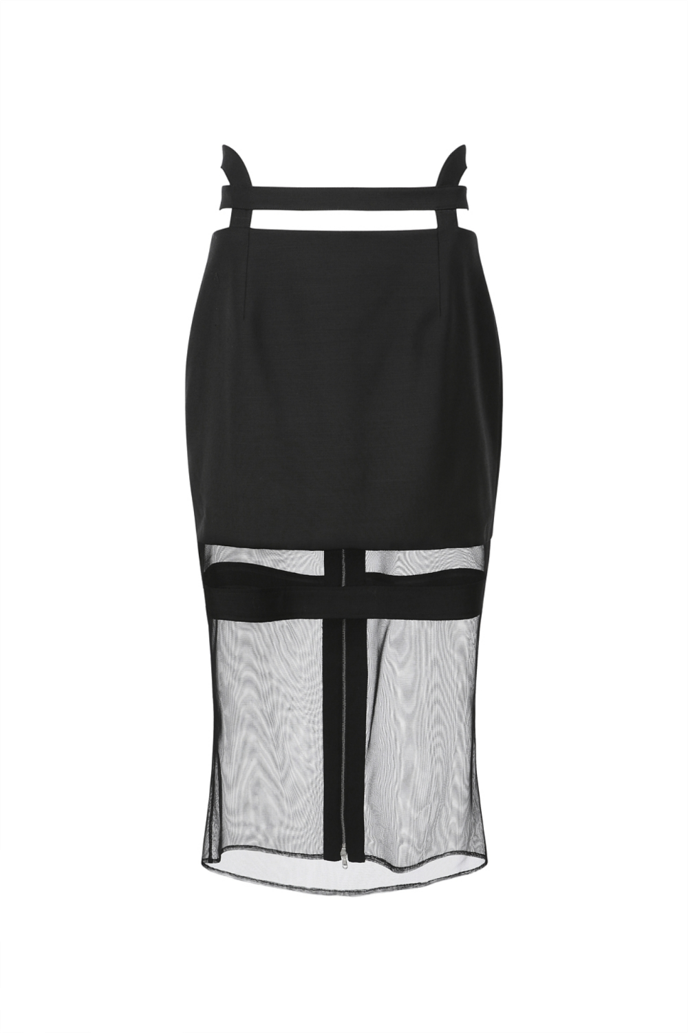 Waistband Detailed zipper Midi-Skirt (21SSK007BK)