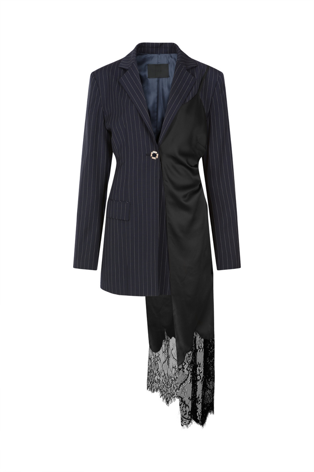 Unbalanced Dress Jacket -Single button Jacket with Long sleeveless Dress (21SJK007NV)