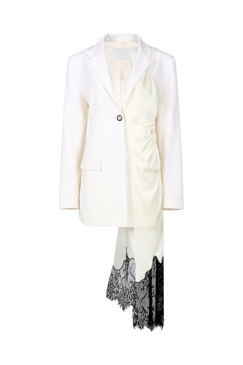 Unbalanced Dress Jacket -Single button Jacket with Long sleeveless Dress (21SJK007IV)