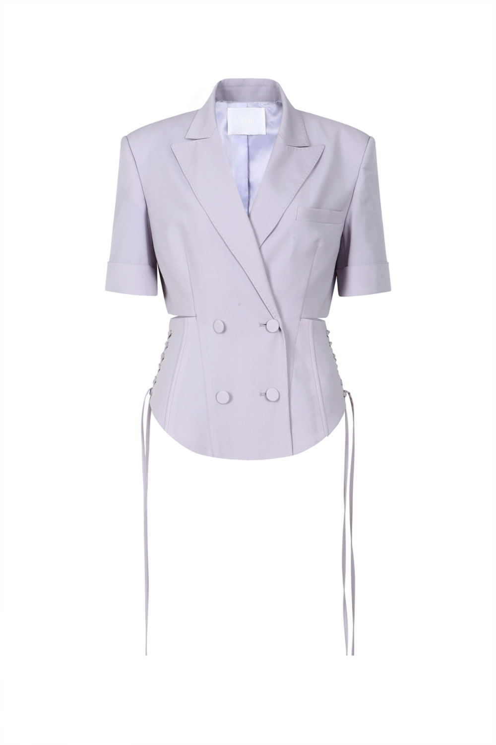 Corset Detailed Short Sleeves Jacket -Cut-out Corset Detail on the Waist (21SJK004GP)