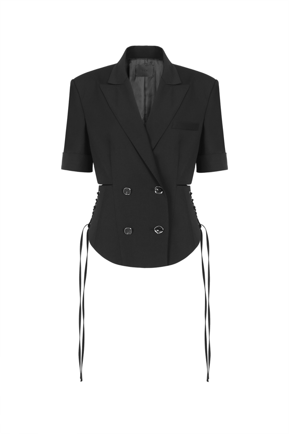 Corset Detailed Short Sleeves Jacket -Cut-out Corset Detail on the Waist (21SJK004BK)