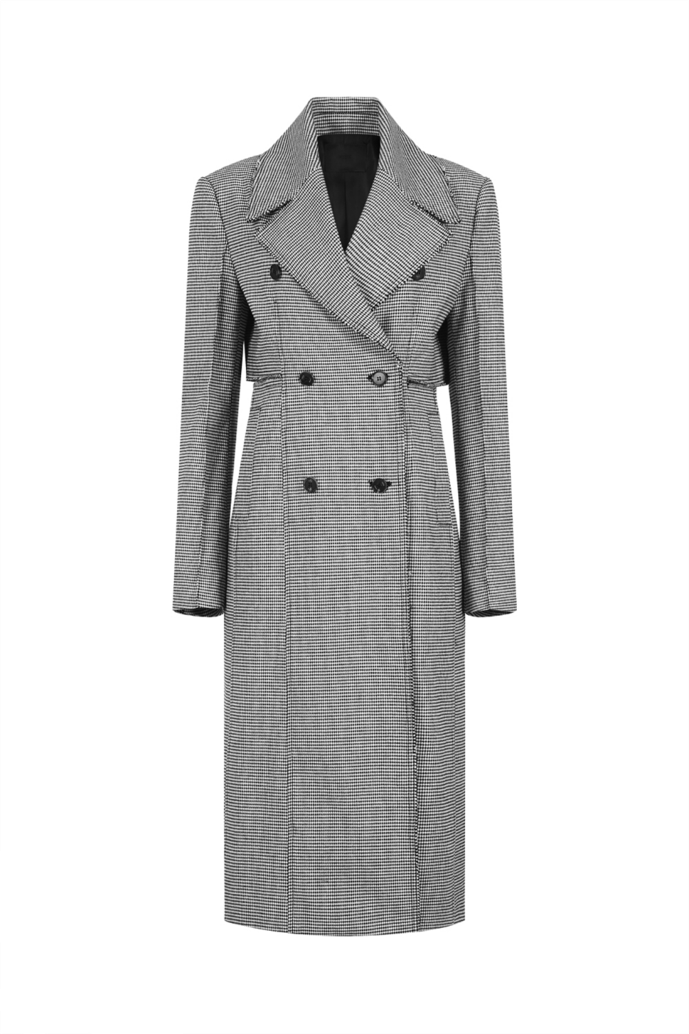 HOUNDSTOOTH PATTERN CUT-OUT DETAILED LONG COAT (PF21CT005BK)