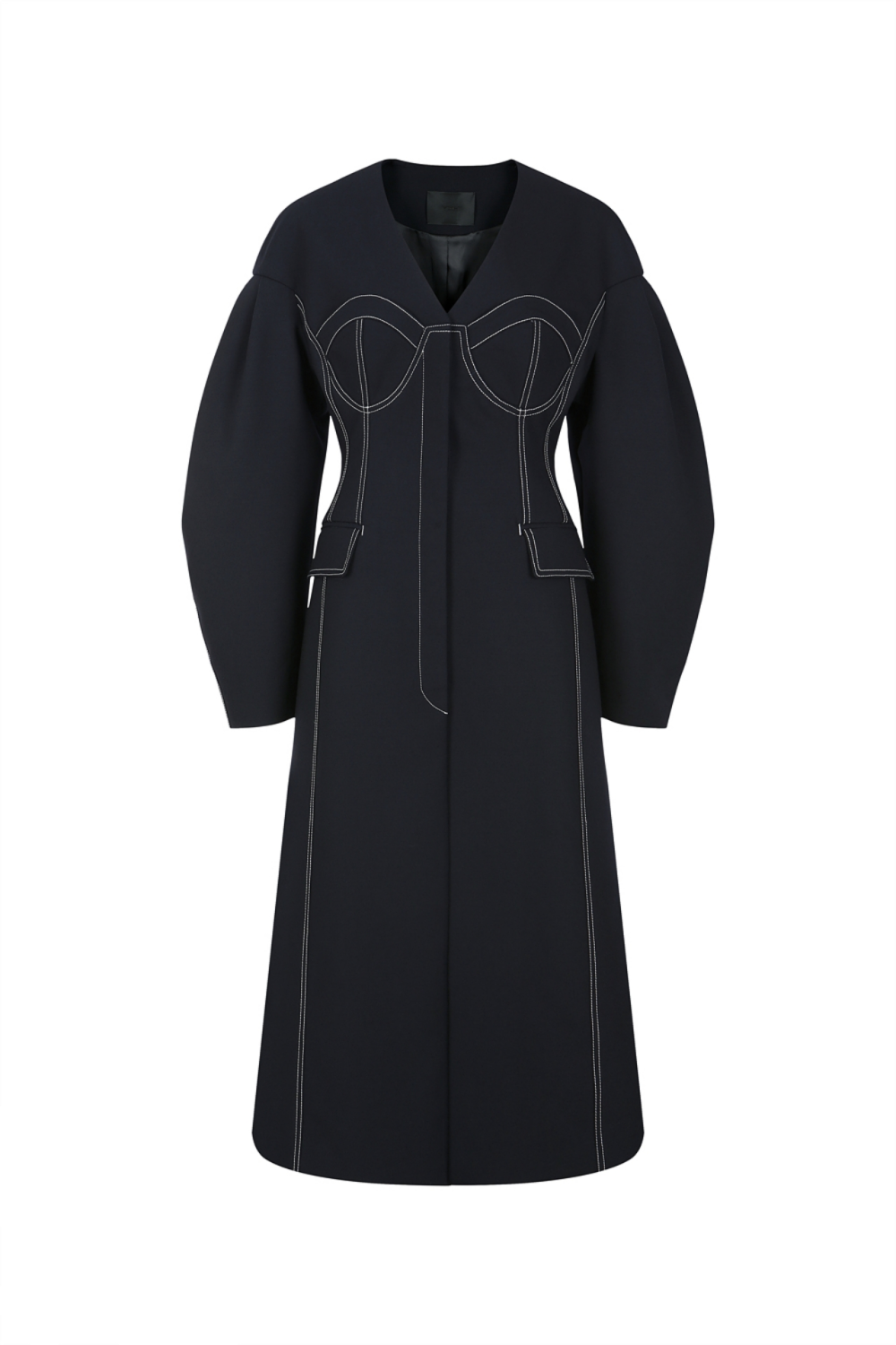 COLLARLESS BUSTIER DETAILED LONG COAT (PF21CT004NV)