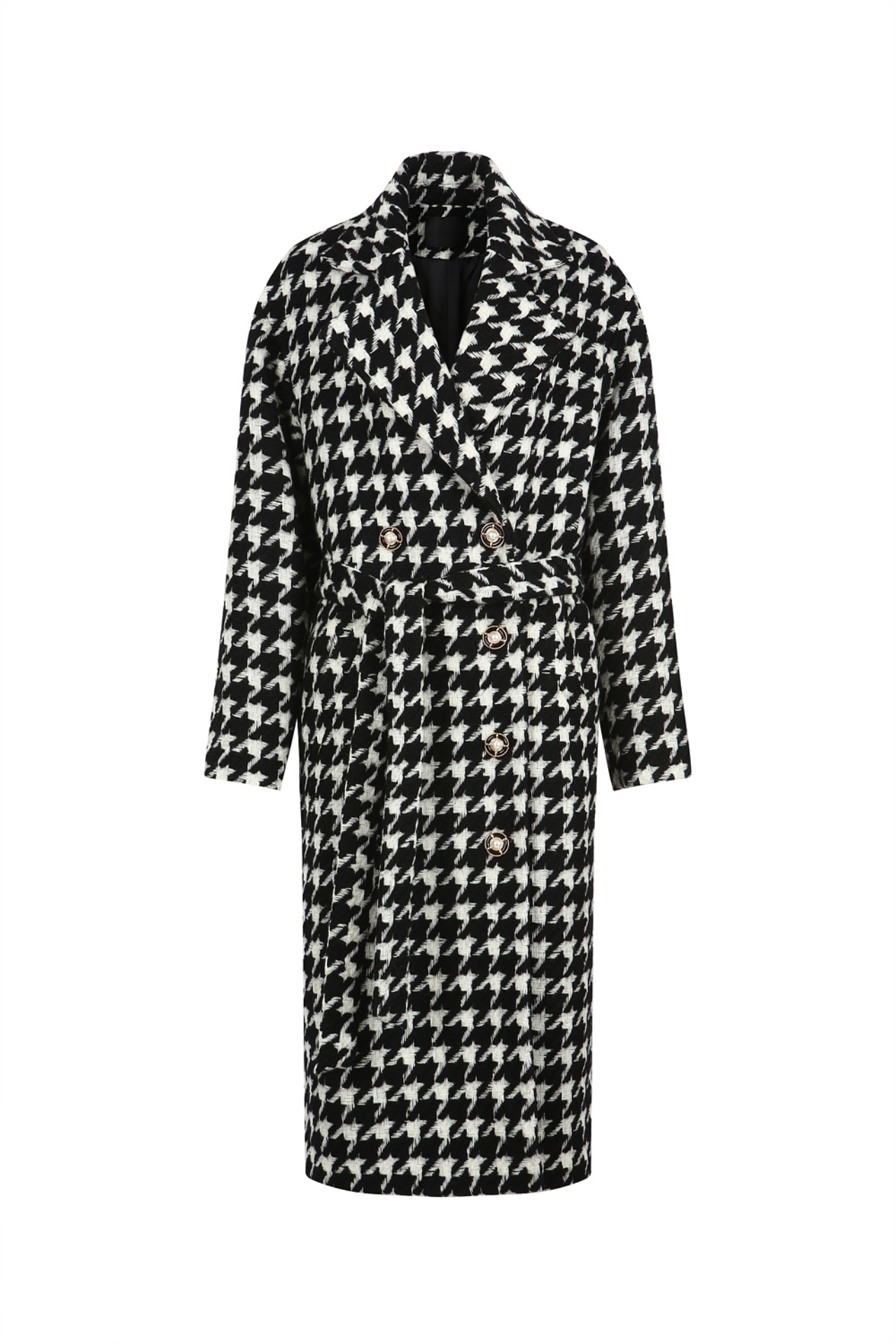 HOUNDSTOOTH PATTERN OVERSIZED LONG COAT (PF21CT003BK)