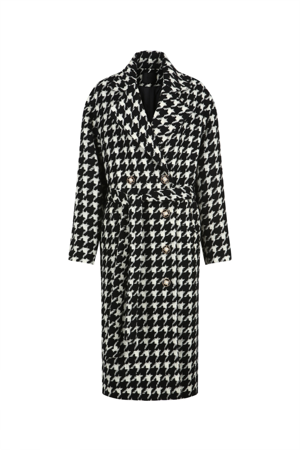 HOUNDSTOOTH PATTERN OVERSIZED LONG COAT (PF21CT003BK)
