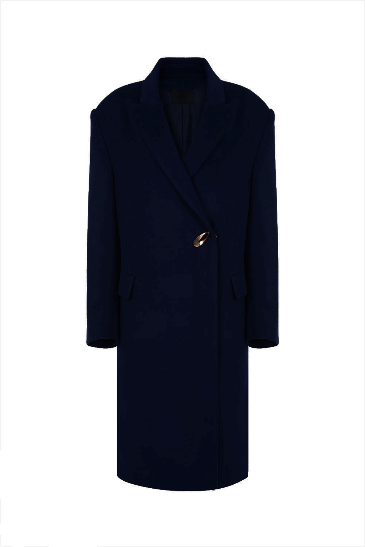 WOOL-BLENDED CUT-OUT DETAILED LONG COAT (PF21CT002BK)