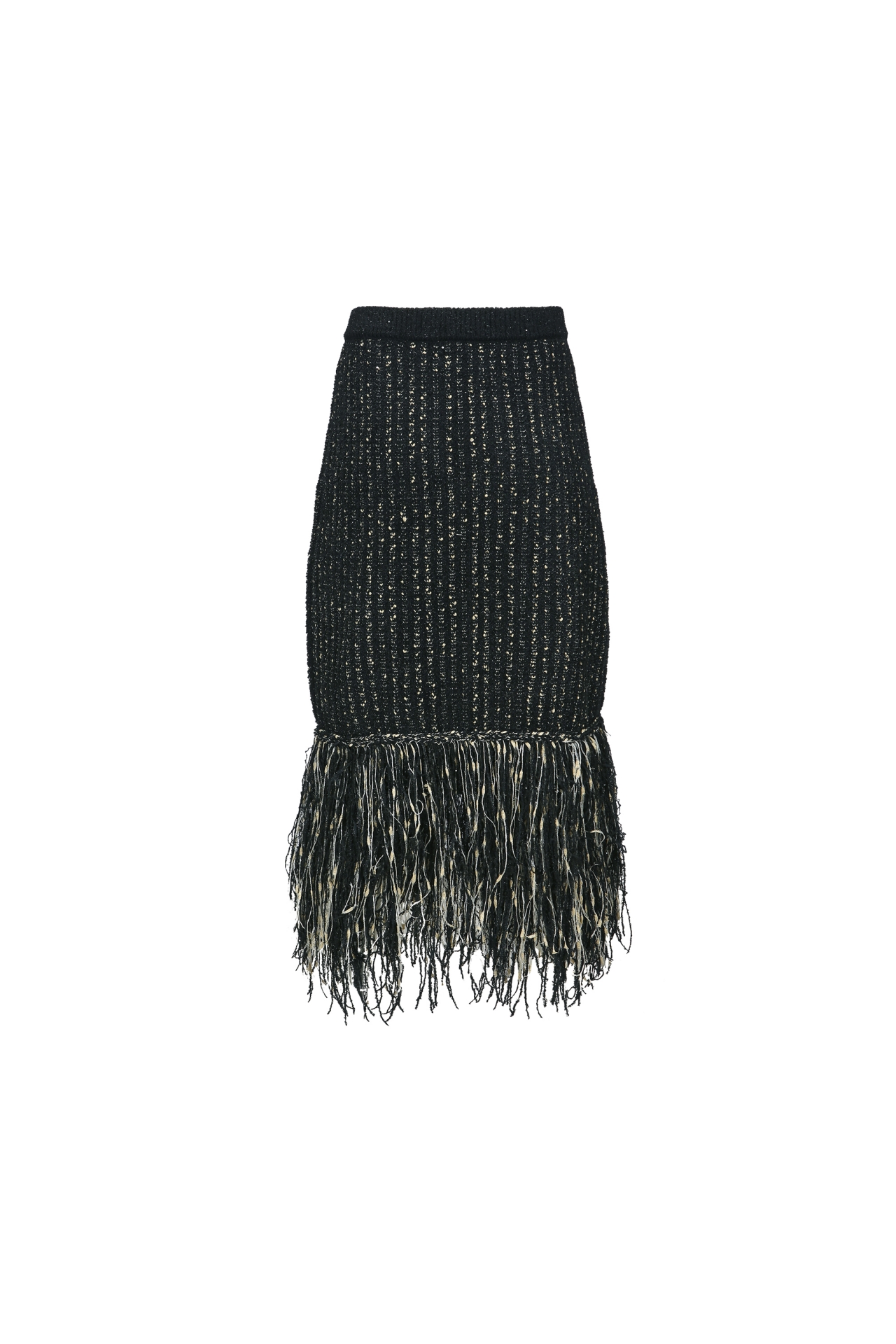 FRINGE-HEM TWEED MIDI SKIRT (F26KB9041BK)