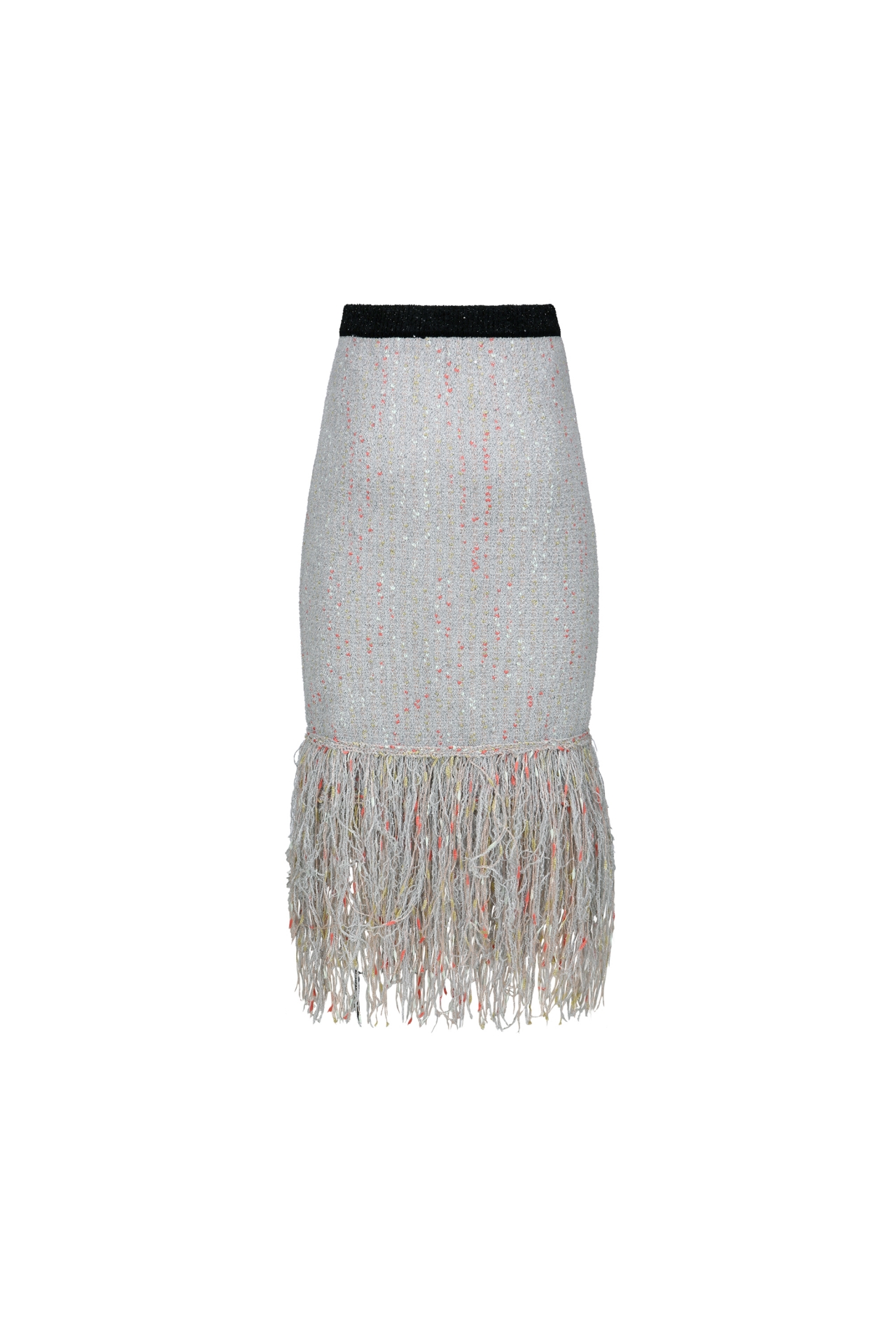 FRINGE-HEM TWEED MIDI SKIRT (F26KB9041GY)