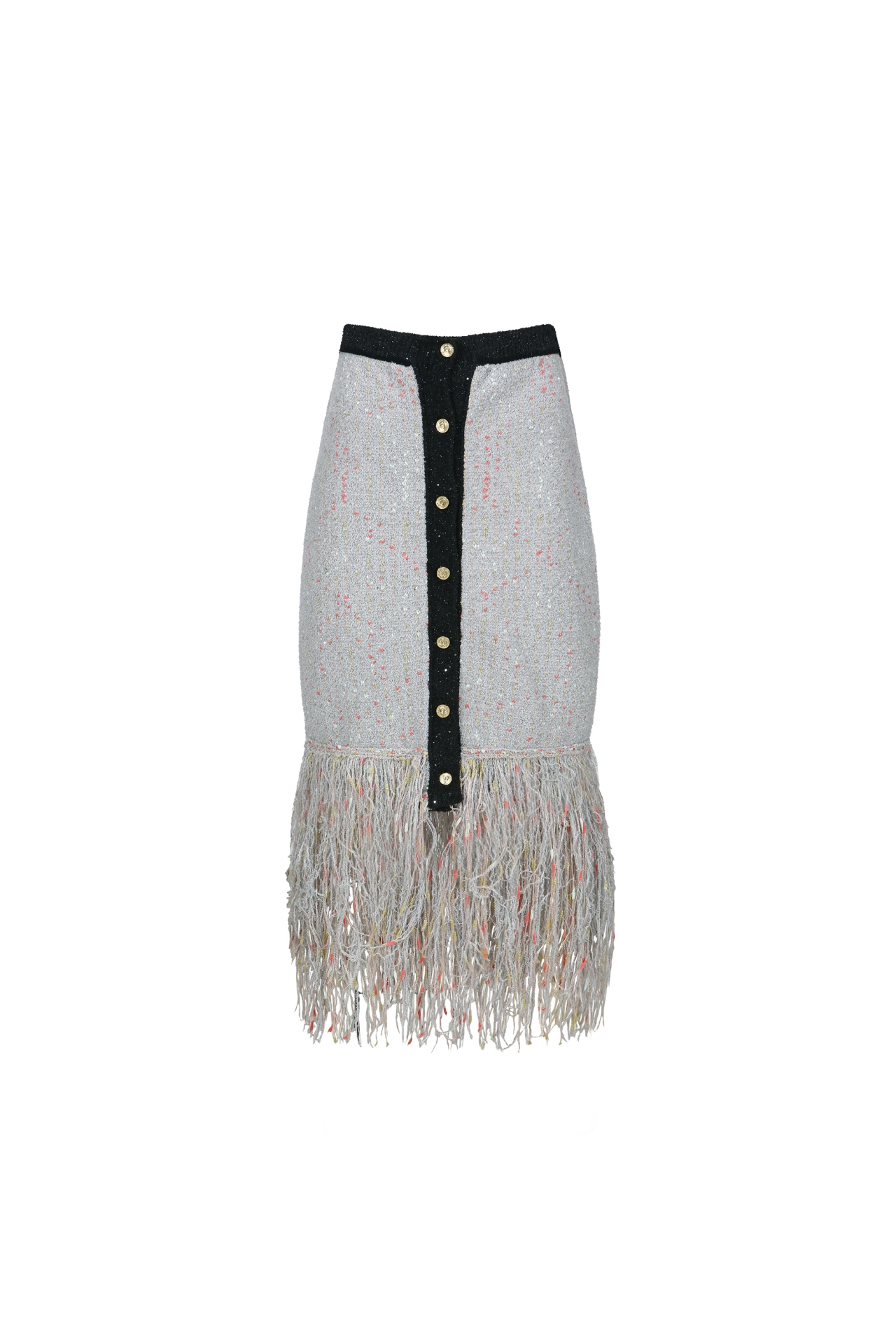 FRINGE-HEM TWEED MIDI SKIRT (F26KB9041GY)